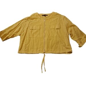 Marc New York Linen Blend Chartreuse Zip Up Blouse